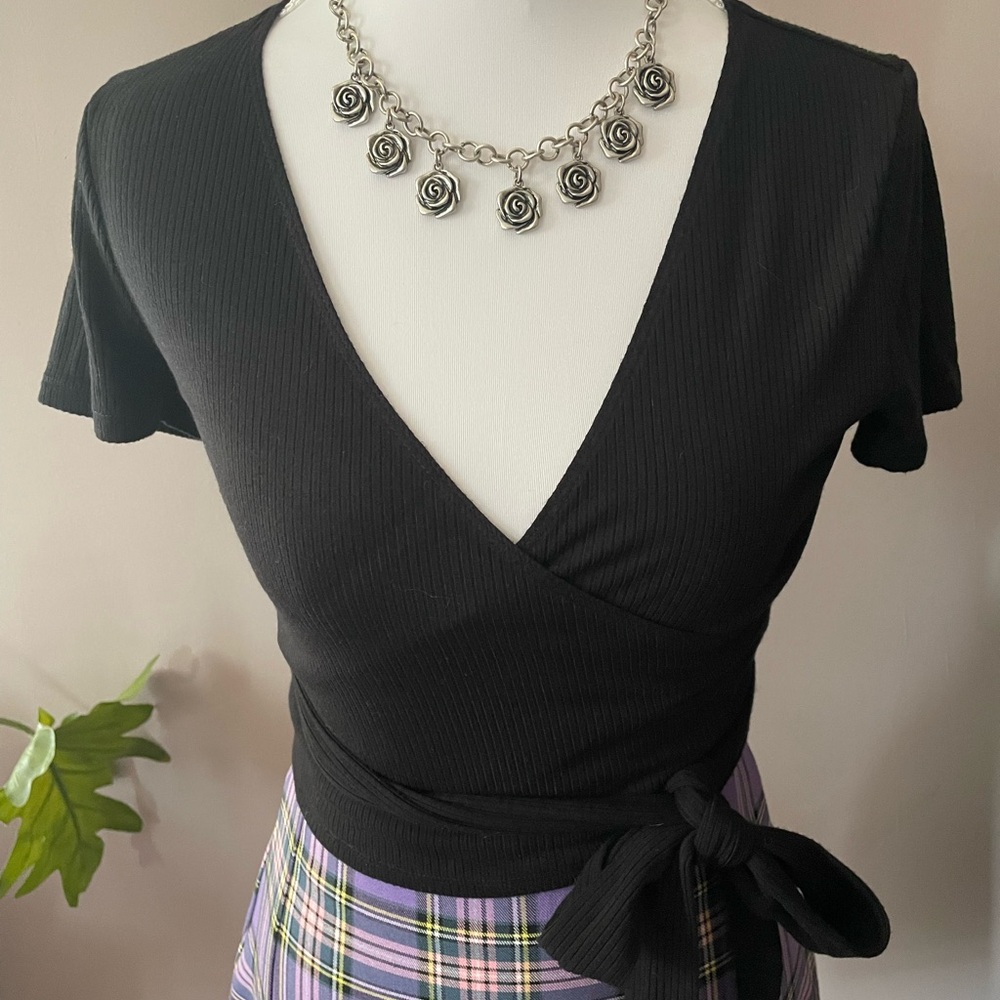 Garage Black Cropped Wrap Top